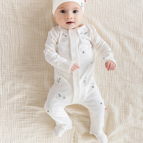 Organic Cotton Magnetic Embroidered Footie| Beary Special Delivery