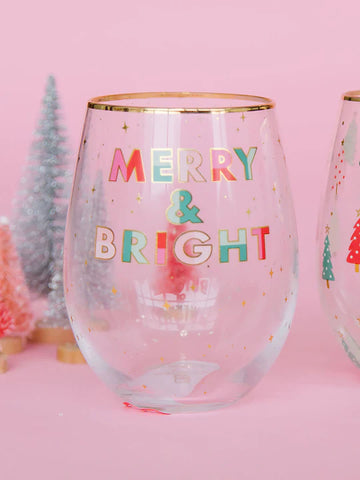 Merry & Bright | Stemless Wine Glass
