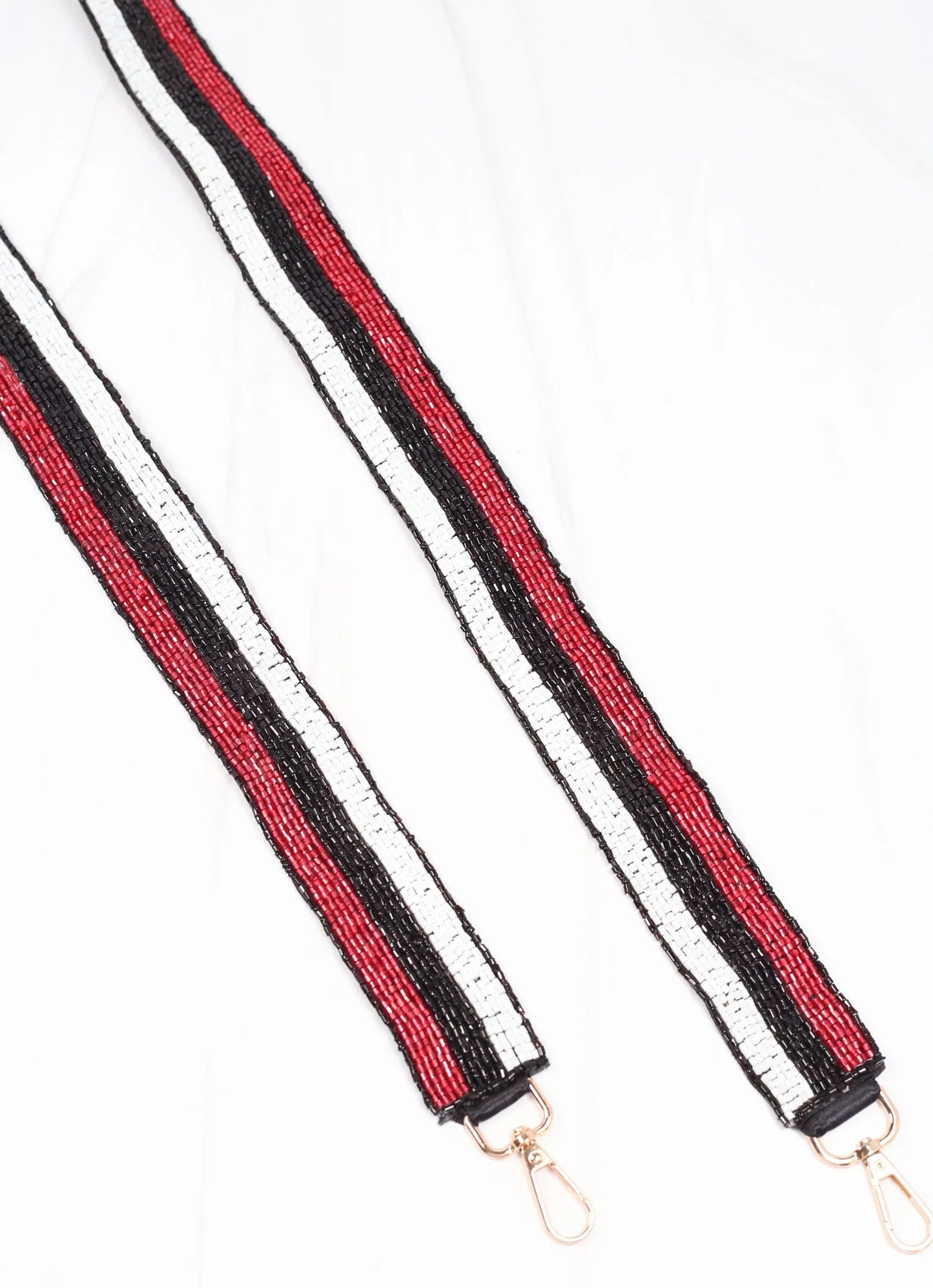 Stripe Beaded Purse Strap | Red+Black+White
