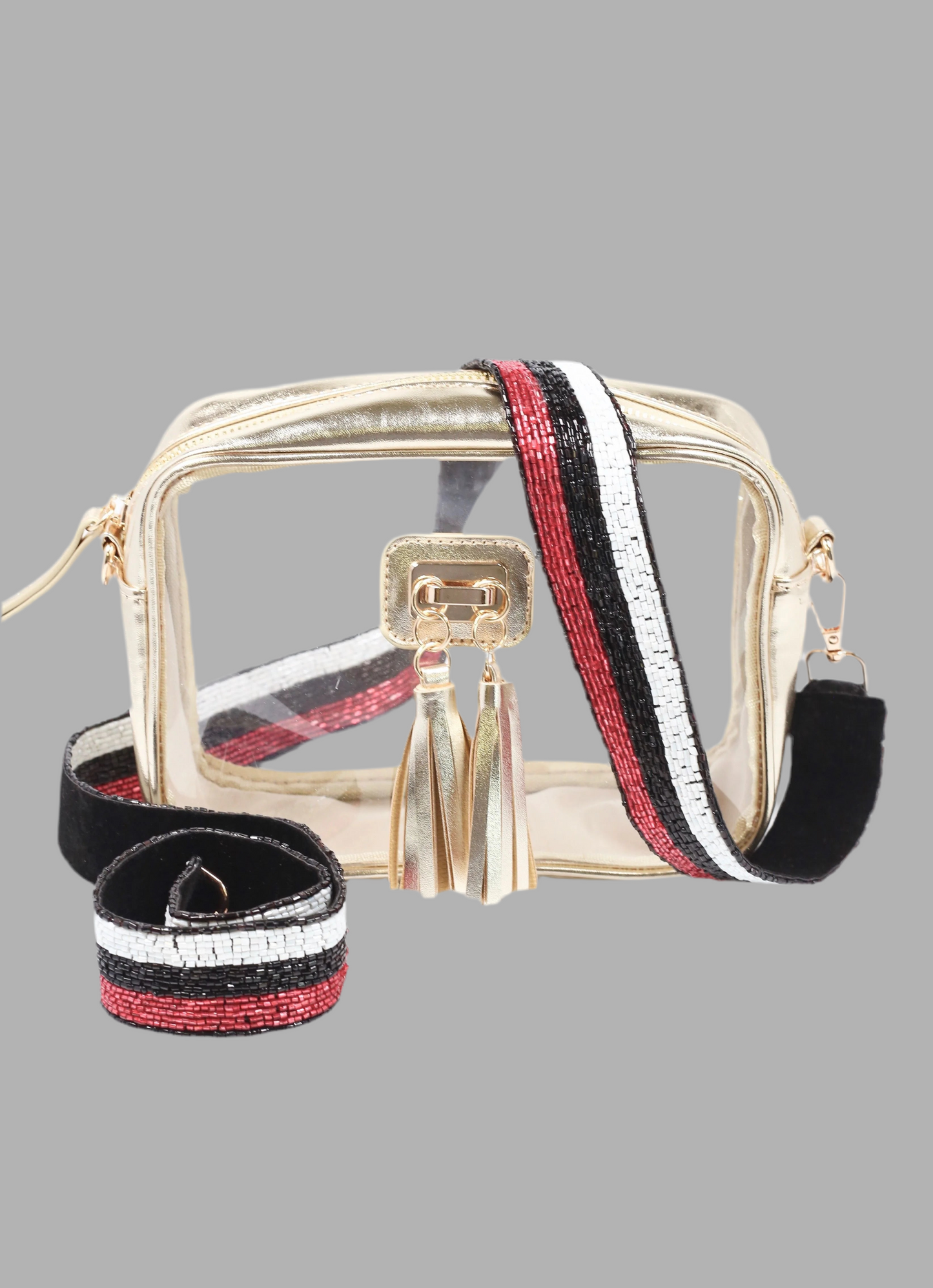 Stripe Beaded Purse Strap | Red+Black+White