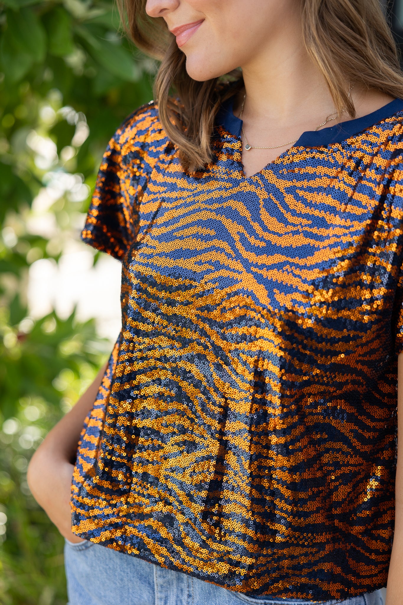 Diane Top | Navy & Orange