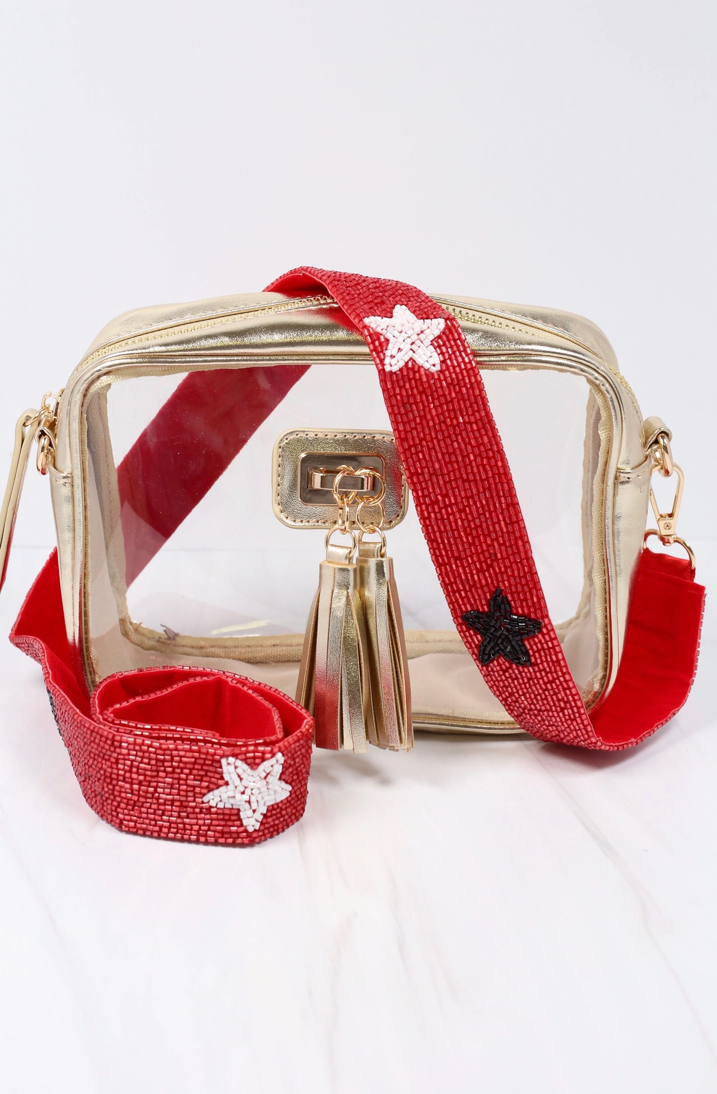 Star Beaded Purse Strap | Red Black White