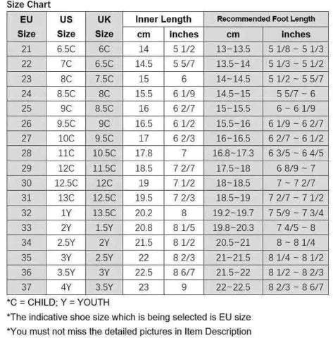 Goldstar shoes size chart hot sale