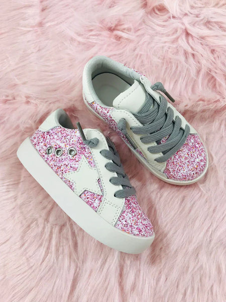 Pink Glitter Star Sneakers, 6Y (37)