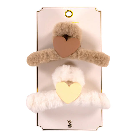 Fuzzy Heart Clip Set