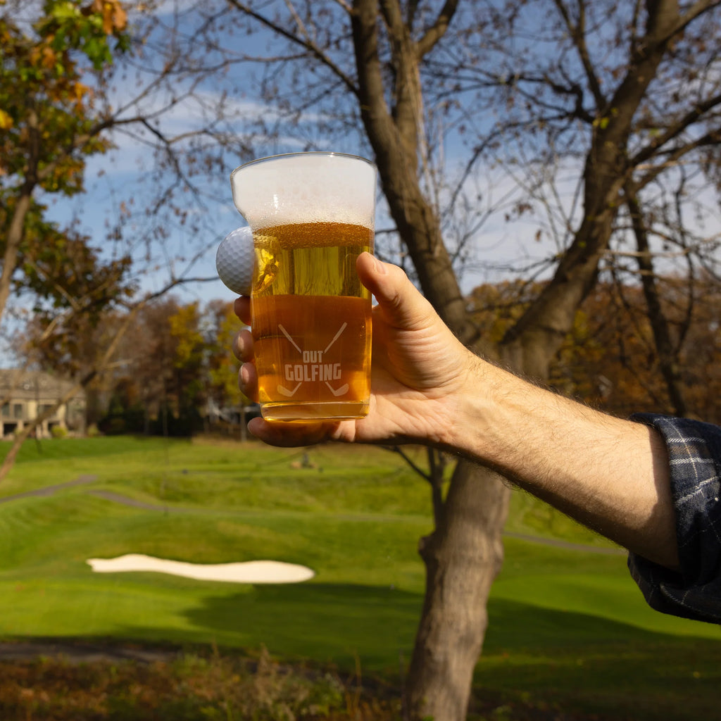 "Out Golfing" Golf Glass