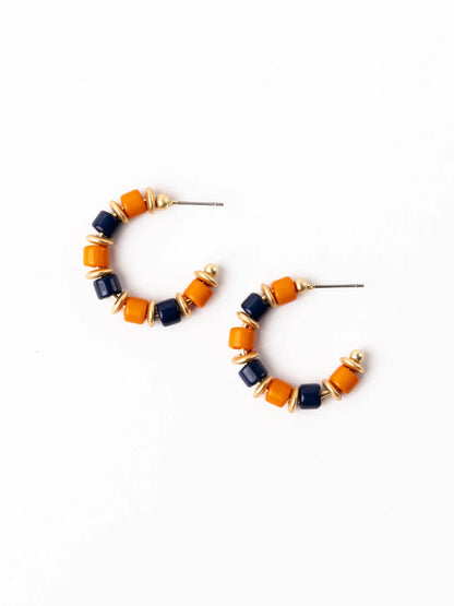 Cara Earrings | Navy & Orange