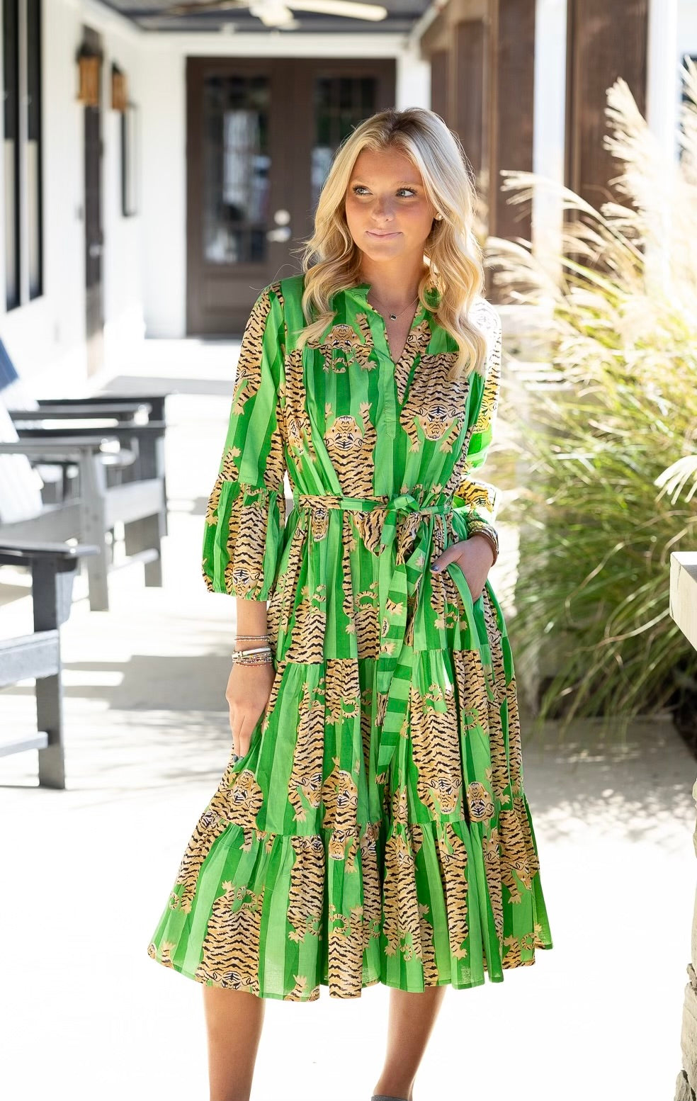 Green Tiger Midi Dress