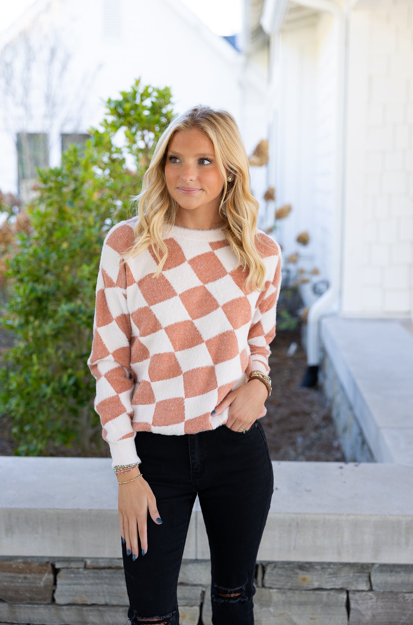 Check Crewneck Sweater | Clay