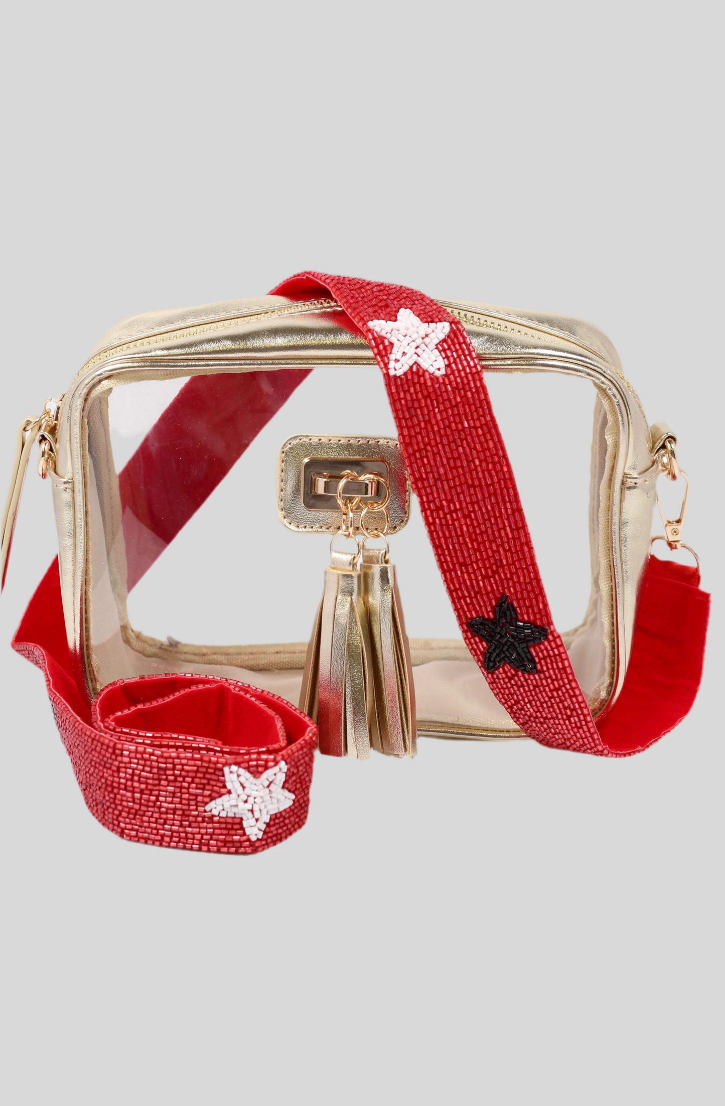 Star Beaded Purse Strap | Red Black White