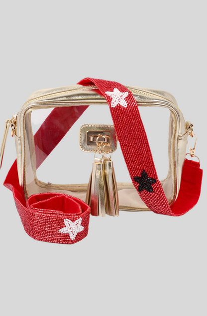 Star Beaded Purse Strap | Red Black White