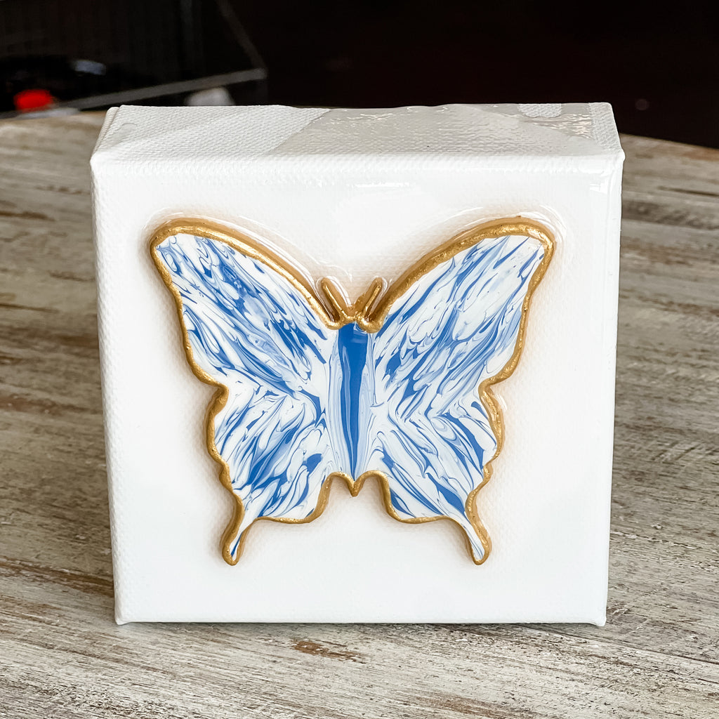 Blue White Butterfly | 4x4 Canvas