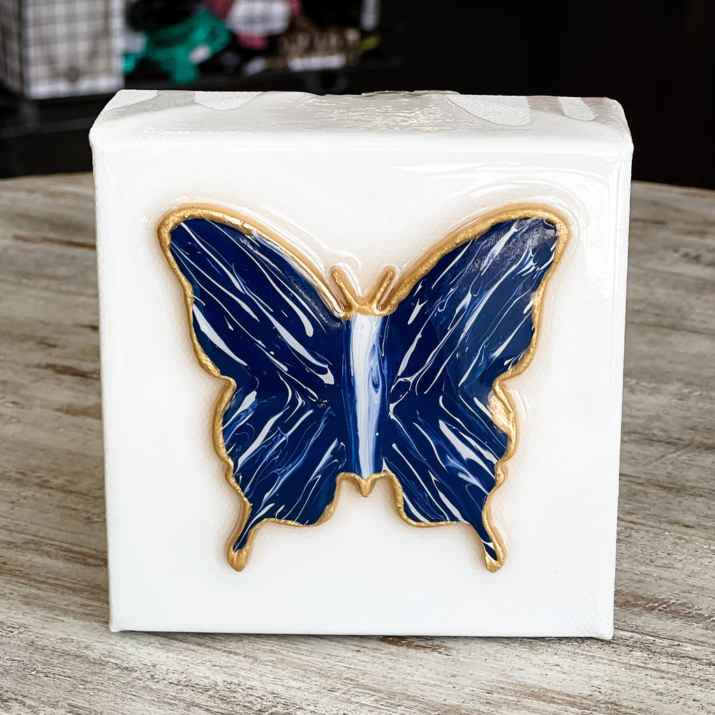 Navy Butterfly | 4x4 Canvas