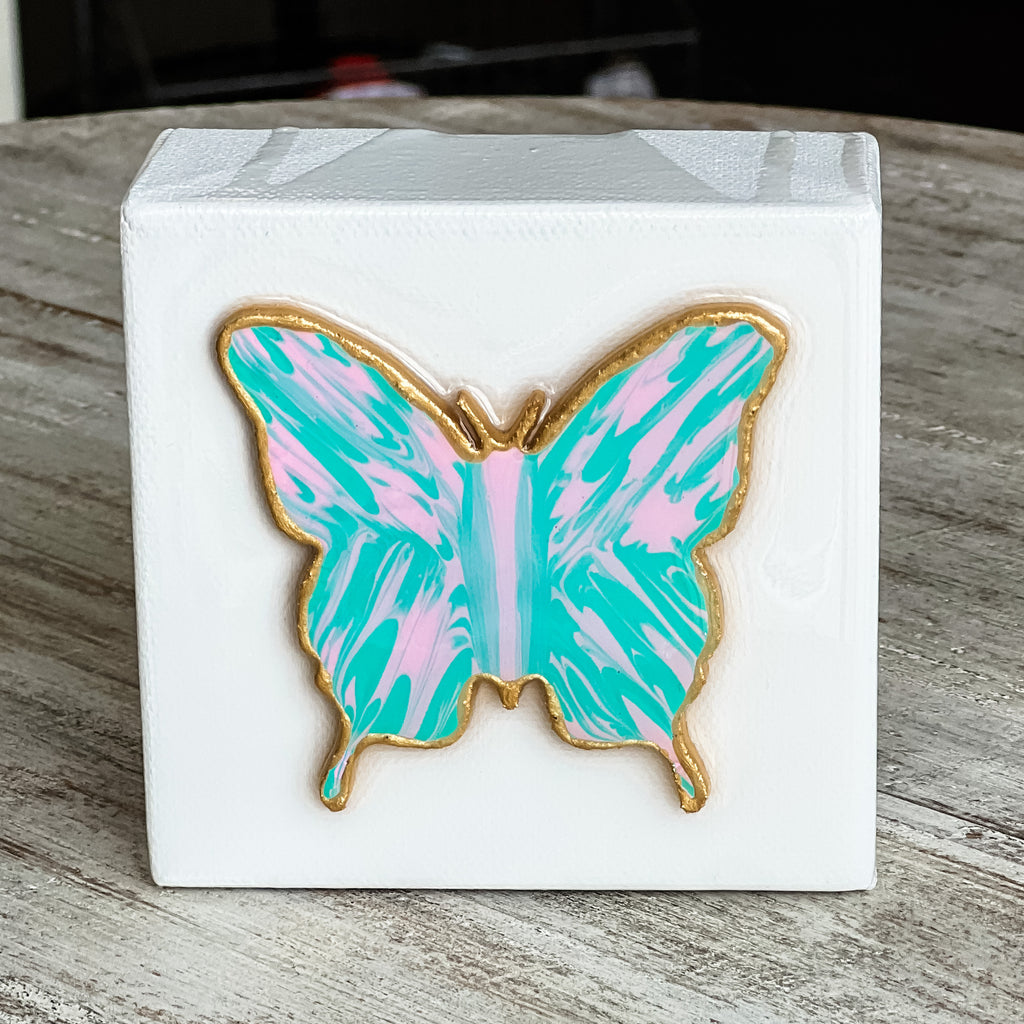 Pink Turquoise Butterfly | 4x4 Canvas