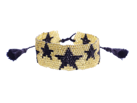 Black Stars Beaded Woven Bracelet