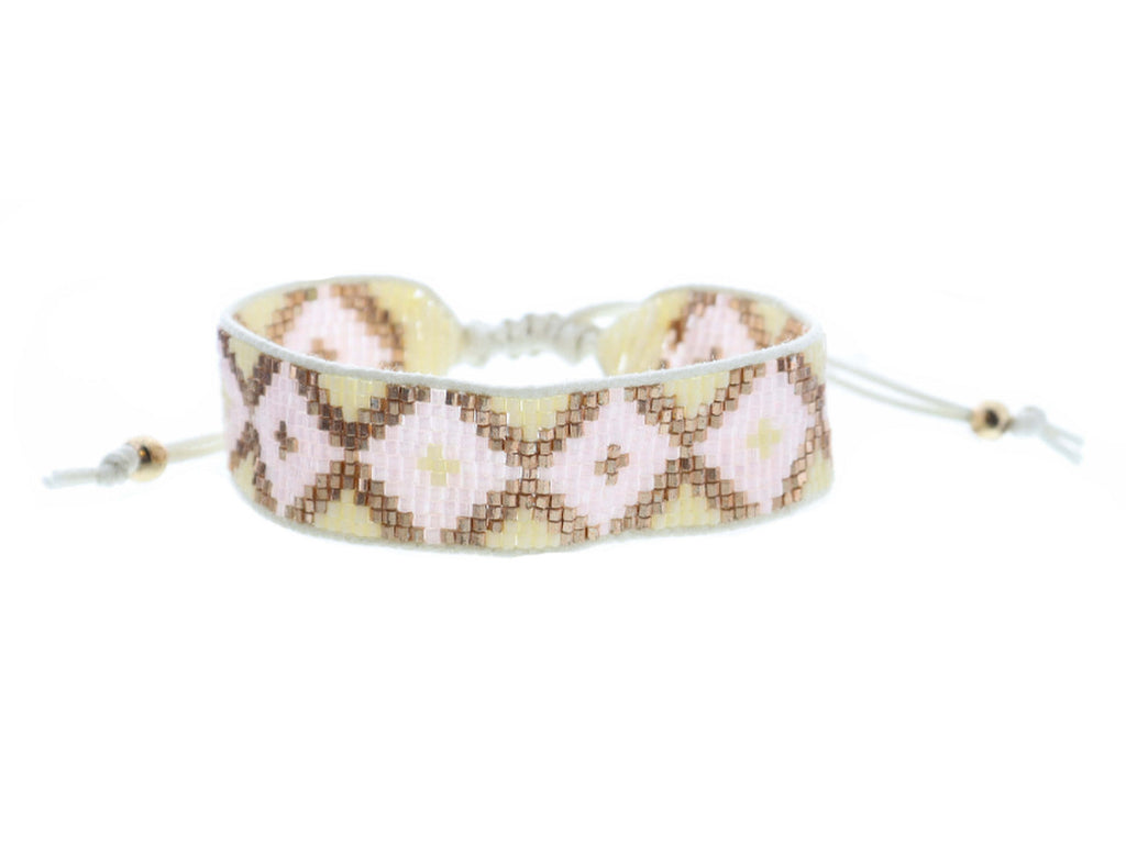 Ivory Pink Beaded Woven Bracelet
