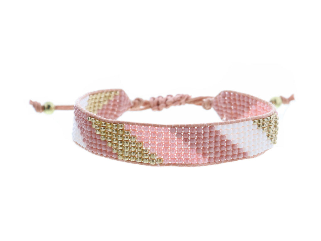 Pinks Beaded Woven Bracelet