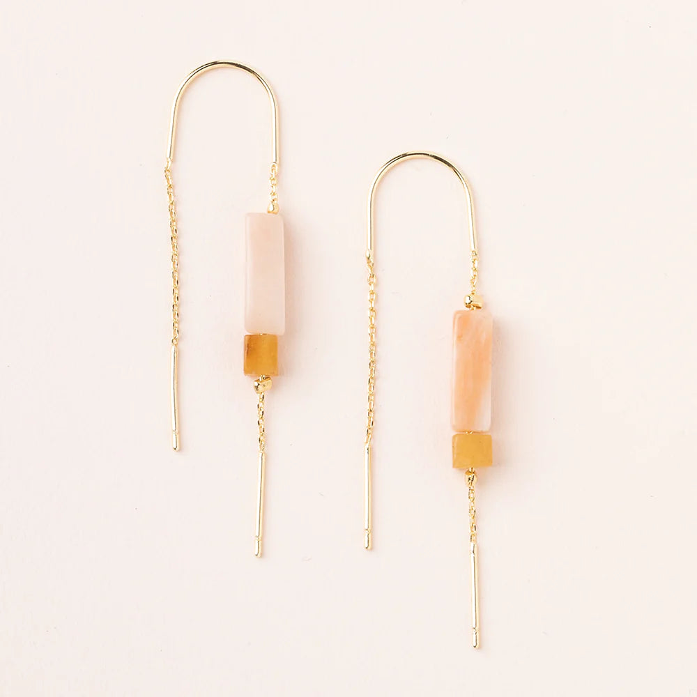 Rectangle Stone Earrings | Rose Quartz