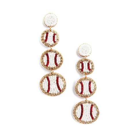 White Tri Baseball Earrings