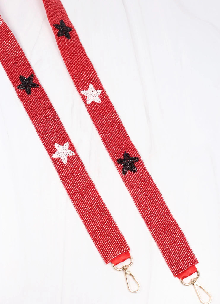 Beaded Purse Strap- Black/Red