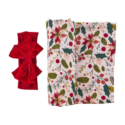 Christmas Floral Swaddle & Bow Set
