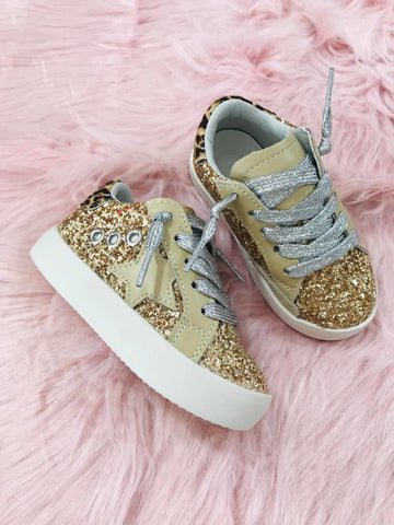 Child Gold Glitter Star Sneakers