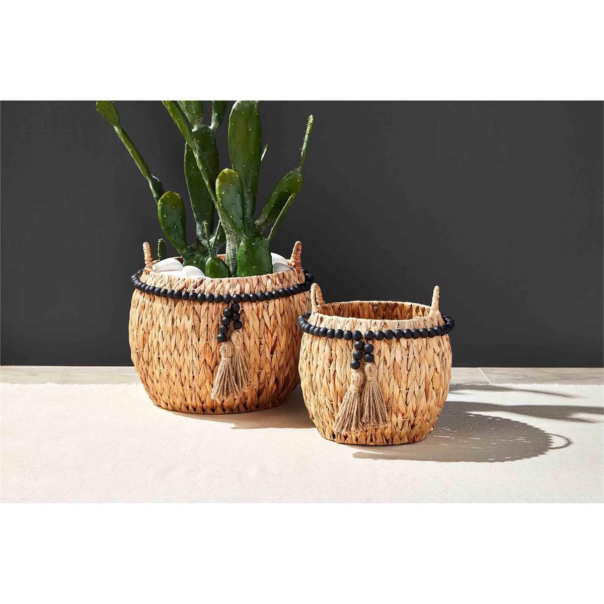 Black Bead Tassel Basket