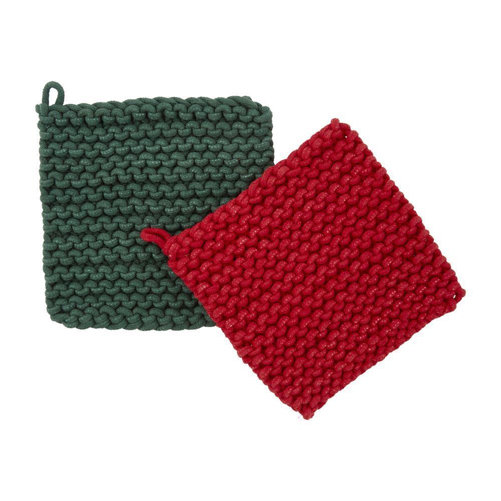 Green/Red Crochet Pot Holder Set