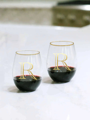 Initial Stemless Wine Glass Set