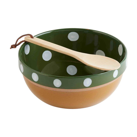Green Dot Serving Bowl & Spoon Set