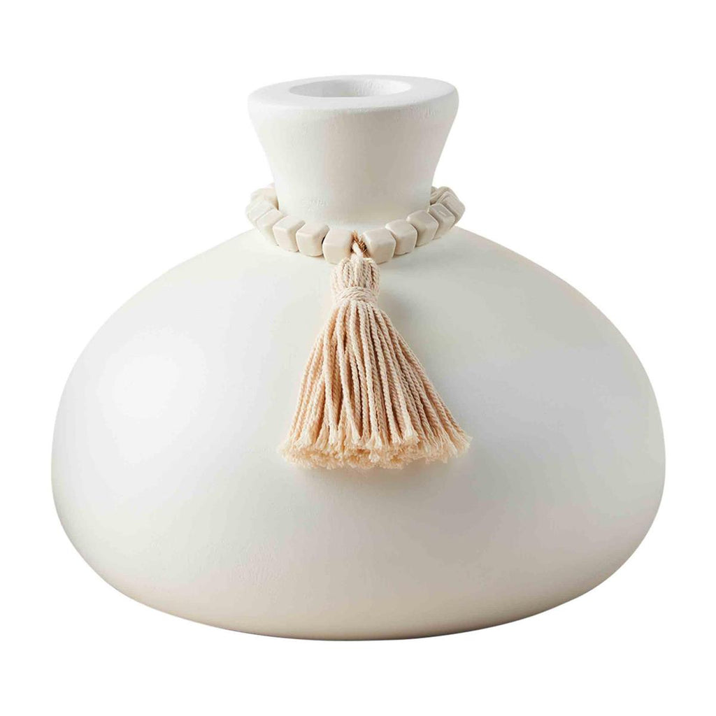 White Wood Vase With Beads