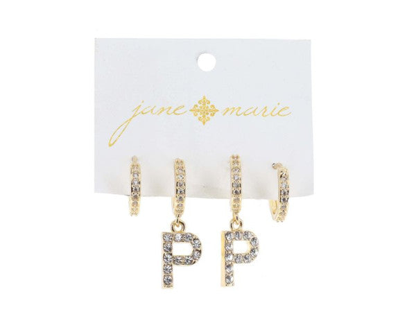 Initial Huggies Earrings Set