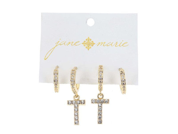 Initial Huggies Earrings Set
