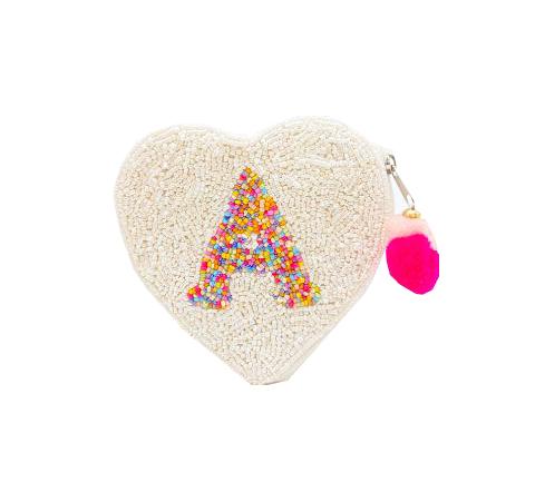 Initial Beaded Heart Pouch