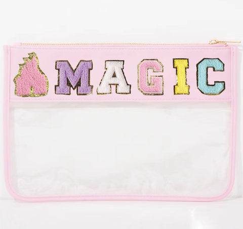 Chenille Letter Clear Pouch | Magic Pink
