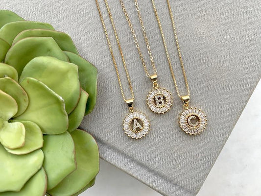 Round Initial CZ Necklace