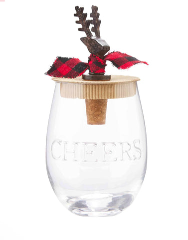 Deer Antler Wine Glass and Topper Set